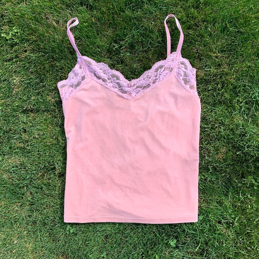 Vintage Pink Velvet Lace Lingerie Top
